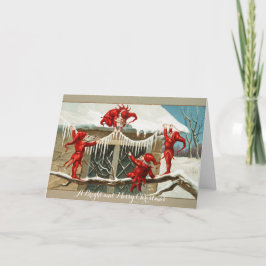 CARTÃO DE FESTIVIDADES ELVES VERMELHOS ENGRAÇADOS E DECOR DE NATAL COM IC