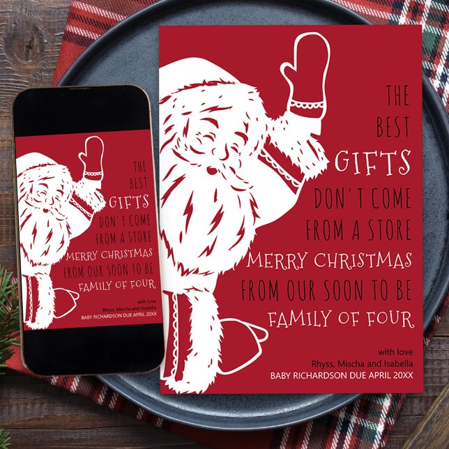 Cartão De Festividades Em breve será família de quatro Papais noeis de gr (Santa Rhyme Holiday Card and Pregnancy Announcement for your soon to be family of four)