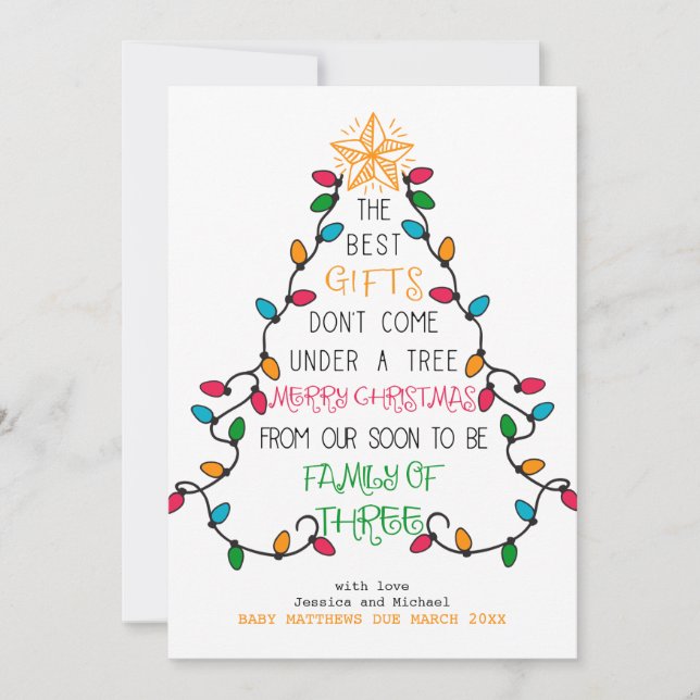 Cartão De Festividades Em breve será Família de Três Gravidez de Natal (Frente)