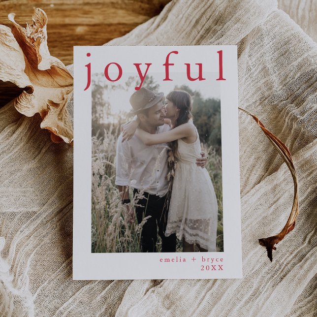 Cartão De Festividades EMELIA Red Boho Xmas Foto Feliz Natal (EMELIA Red Boho Xmas Photo Joyful Christmas Holiday Card)