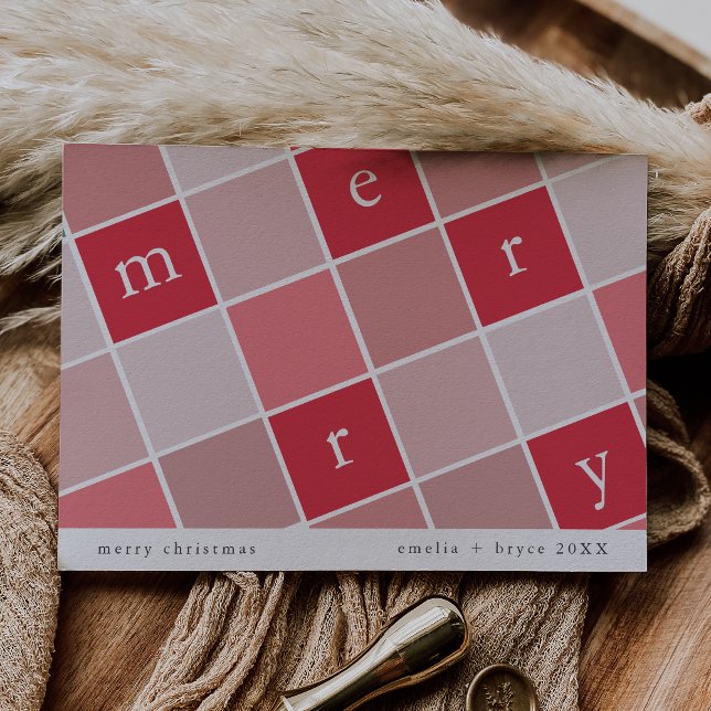 Cartão De Festividades EMELIA Red Pink Printable Family Feliz Natal (EMELIA Red Pink Printable Family Merry Christmas Holiday Card)