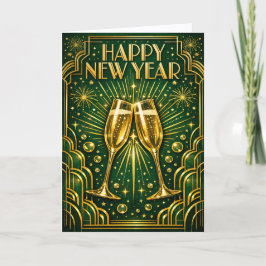 Cartão De Festividades Emerald Gold Art Deco Champagne Celebration