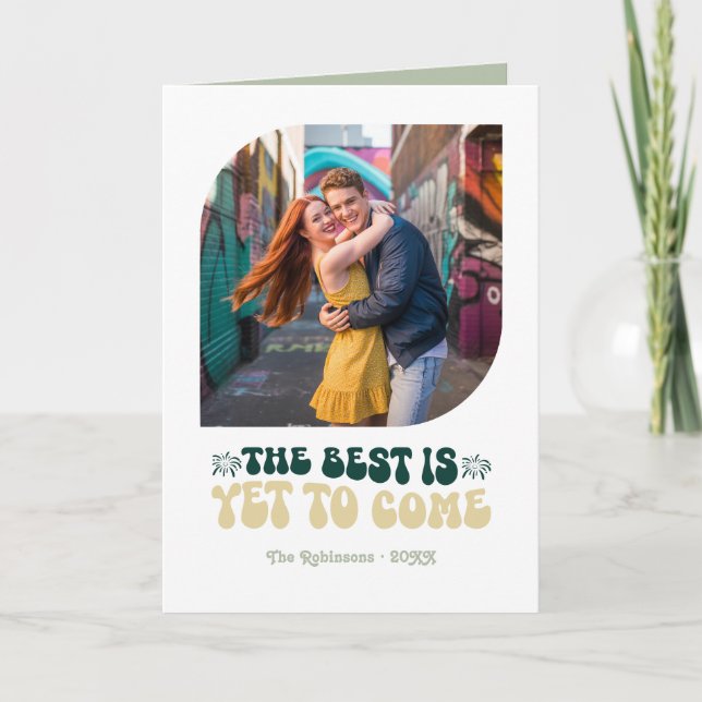 Cartão De Festividades Emerald Luxe Champagne Retro New Year Photo (Frente)