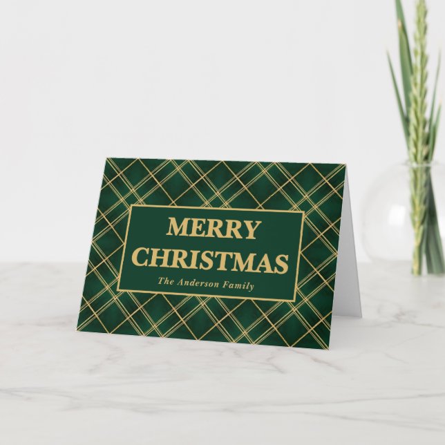 Cartão De Festividades Emerald Luxe Plaid Christmas (Frente)