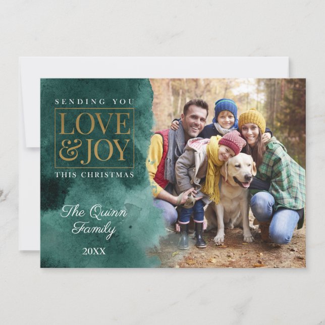 Cartão De Festividades Emerald Watercolor com Dourado (Frente)