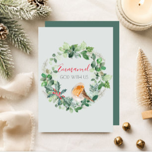 Cartão De Festividades Emmanuel Deus com a nossa Watercolor Wreath Christ