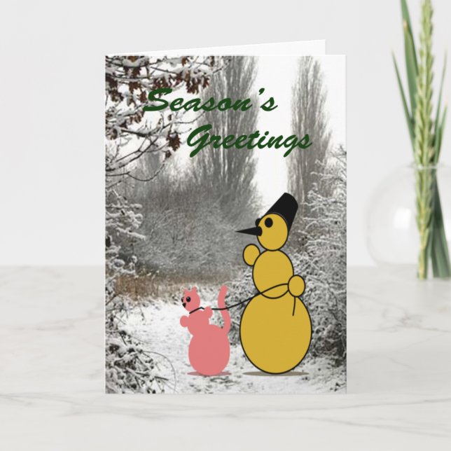 Cartão De Festividades EMO Snowman And EMO Cat Greeting Card (Frente)