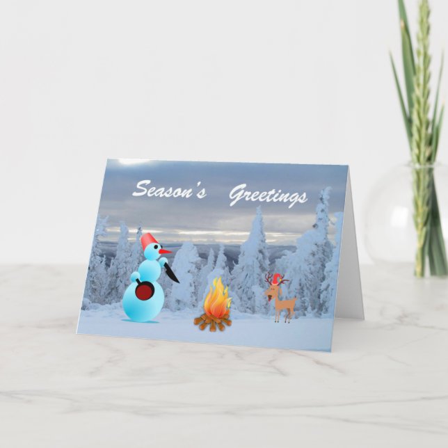 Cartão De Festividades EMO Snowman Cooking Dinner Greeting Card (Frente)