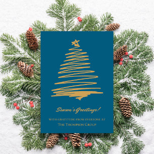 Cartão De Festividades Empresa de Árvore de Natal Dourada Teal