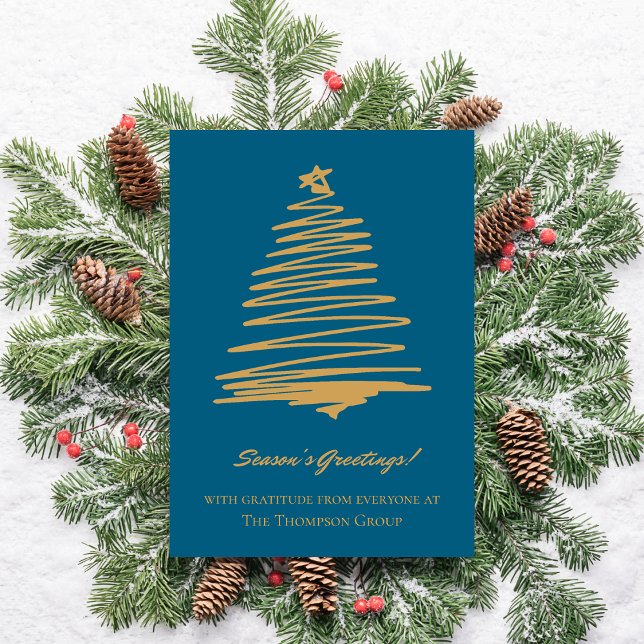 Cartão De Festividades Empresa de Árvore de Natal Dourada Teal (Teal Gold Christmas Tree Corporate Business Holiday Card)