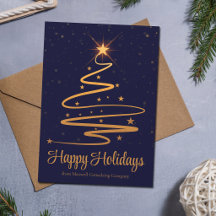 Empresa Elegante Feliz Natal Azul Marinho Dourado