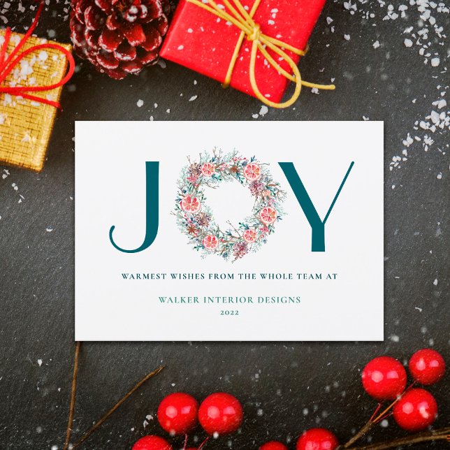 Cartão De Festividades Empresa moderna no Natal da empresa, JOY Wreath (Criador carregado)