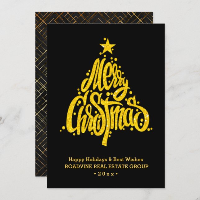 Cartão De Festividades Empresa Saudação Elegante de Script Dourado (Frente/Verso)