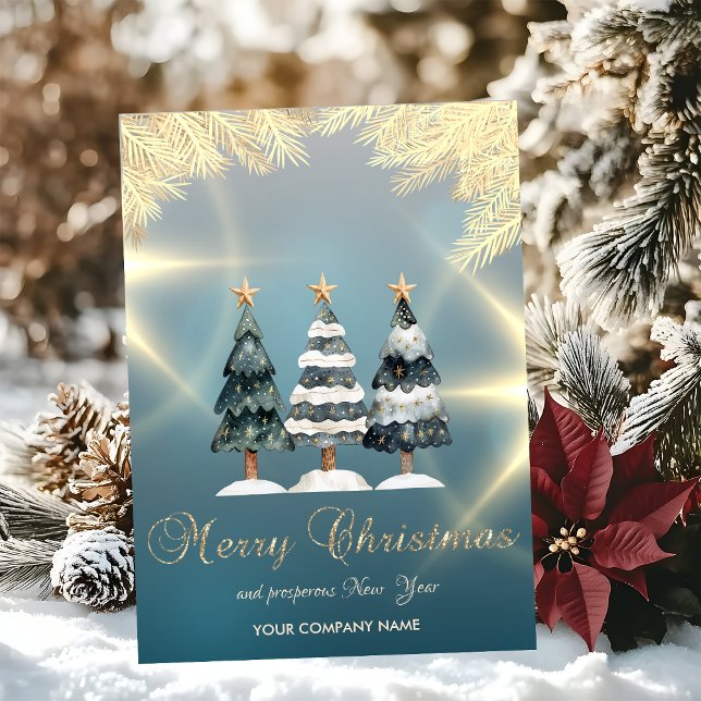 Cartão De Festividades Empresas Douradas de árvores de pinos (Criador carregado)