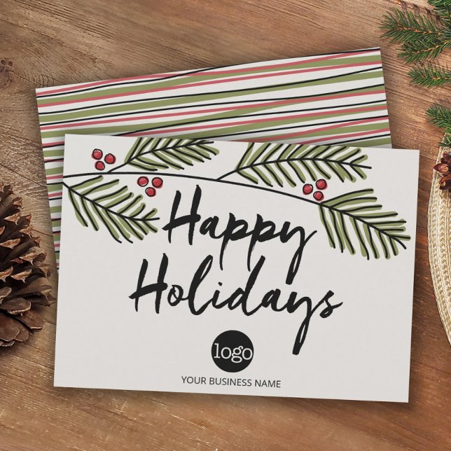 Cartão De Festividades Empresas Felizes Feriados Ramos de Árvore de Pinhe (Criador carregado)