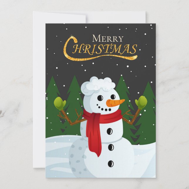 Cartão De Festividades Encantador Snowman Floresta Festiva Arte Literária (Frente)