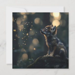 Cartão De Festividades Encantando Lobo Bebê Assistindo Vagalumes