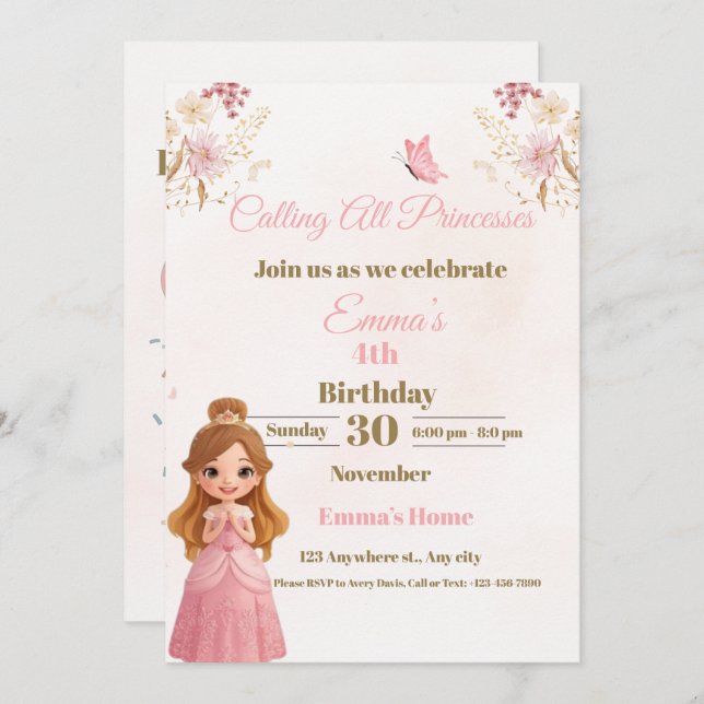 Cartão De Festividades Enchanted Princess Birthday Card for Girls (Frente/Verso)