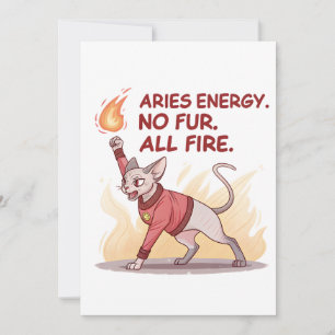 Cartão De Festividades Energia de Áries Gato Sphynx Sem Pelo Todo Fogo Ar