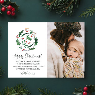 Cartão De Festividades Enfeite Bola Floral de Natal Foto da Família