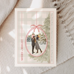 Cartão De Festividades Enfeite de árvore de Natal Foto Xadrez Gingham Ver