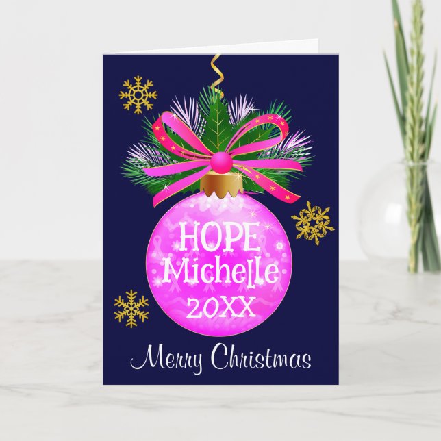 Cartão De Festividades Enfeite de Bola de Fita Rosa Única (Frente)