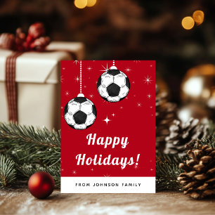 Cartão De Festividades Enfeite de Bola de Futebol Vermelha e Brilhante Te