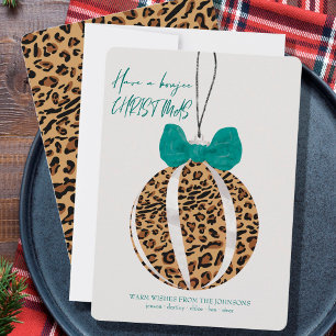 Cartão De Festividades Enfeite de Impressão de Leopardo Arco Verde Natal