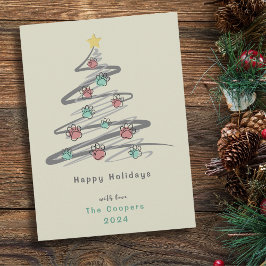 Cartão De Festividades Enfeite de impressão de patas de árvore de Natal C