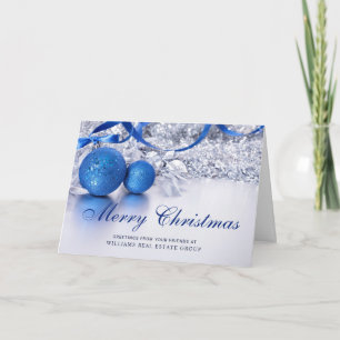 Cartão De Festividades Enfeite De Natal Azul Prata Saudação Corporativa