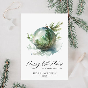 Cartão De Festividades Enfeite de Natal com Aquarela Elegante de Boas Fes
