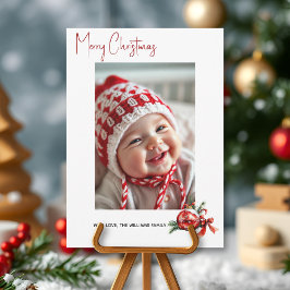 Cartão De Festividades enfeite de Natal com laço vermelho e foto de abeto
