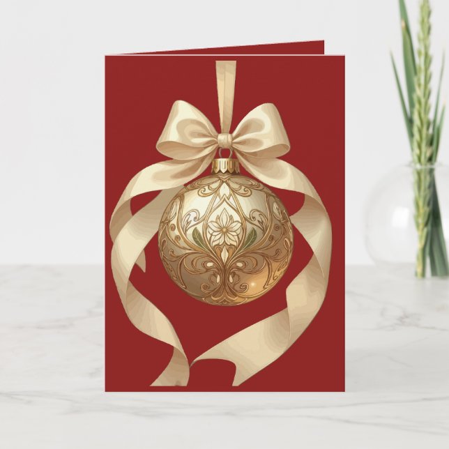 Cartão De Festividades Enfeite de Natal Elegante Bege e Marrom (Frente)