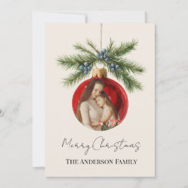 Cartão De Festividades Enfeite de Natal em Aquarela Elegante para Foto da