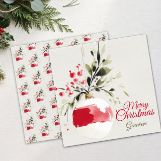 Cartão De Festividades Enfeite de Natal em Aquarela Festiva com Folhagem
