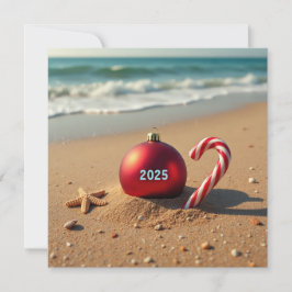 Cartão De Festividades Enfeite de Natal na carta de férias da praia