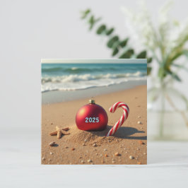Cartão De Festividades Enfeite de Natal na carta de férias da praia