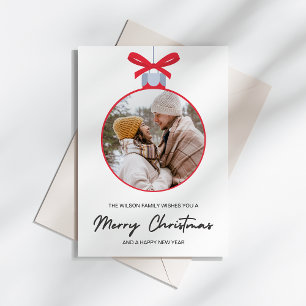Cartão De Festividades Enfeite de Natal Simples Foto da Família