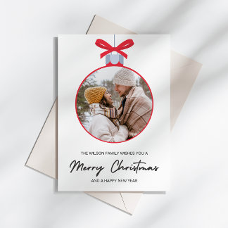 Cartão De Festividades Enfeite de Natal Simples Foto da Família
