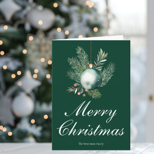 Cartão De Festividades Enfeite de Natal Verde Elegante Não Foto