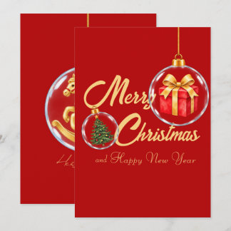 Cartão De Festividades Enfeite de Natal Vermelho Dourado Elegante Feliz A