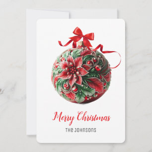 Cartão De Festividades Enfeite de Natal vermelho e verde Floral