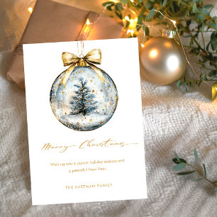 Cartão De Festividades Enfeite Dourado de Natal com Letra de Feliz Natal