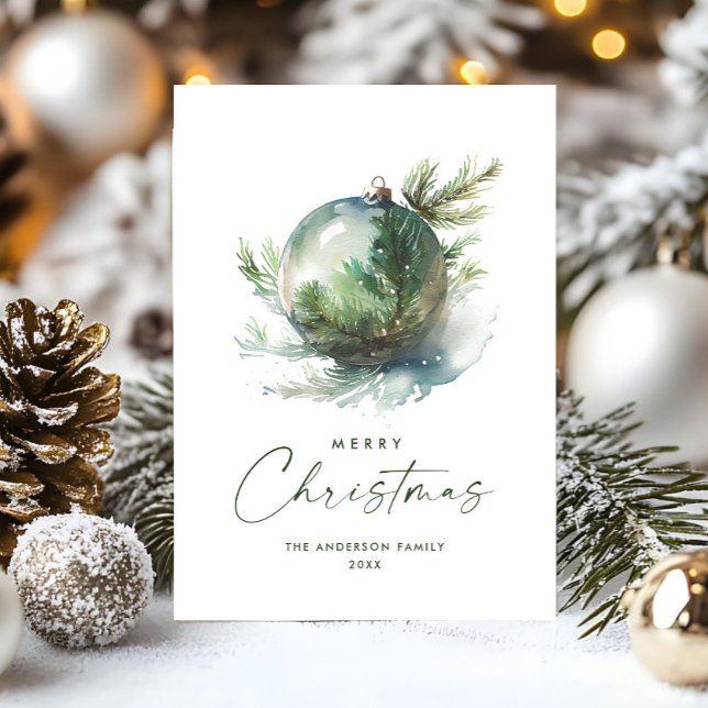 Cartão De Festividades Enfeite Elegante de Natal em Verde Sage - Saudação (Criador carregado)