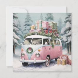 Cartão De Festividades Enfeite Vanagon Vintage Rosa