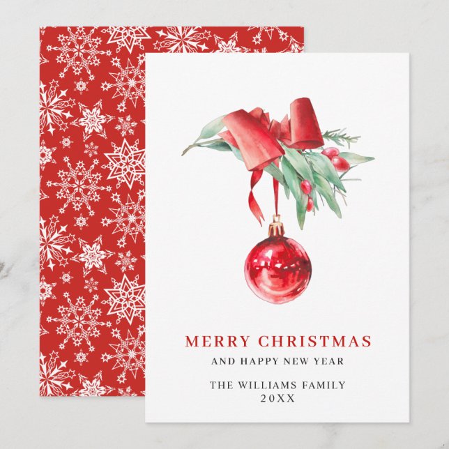 Cartão De Festividades Enfeite Vermelho Elegante Parabéns Natal (Frente/Verso)