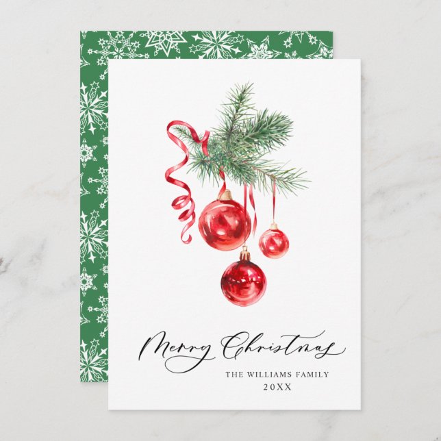 Cartão De Festividades Enfeite Vermelho Elegante Parabéns Natal (Frente/Verso)