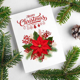 Cartão De Festividades Enfeites de Frutas de Poinsettia Feliz Natal