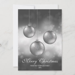 Cartão De Festividades Enfeites de Natal Cinza Prata com Texto Personaliz