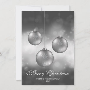 Cartão De Festividades Enfeites de Natal Cinza Prata com Texto Personaliz